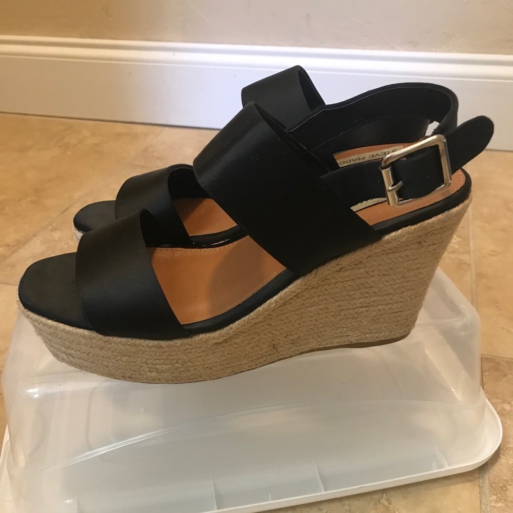 Black Satin Espadrilles Wedges